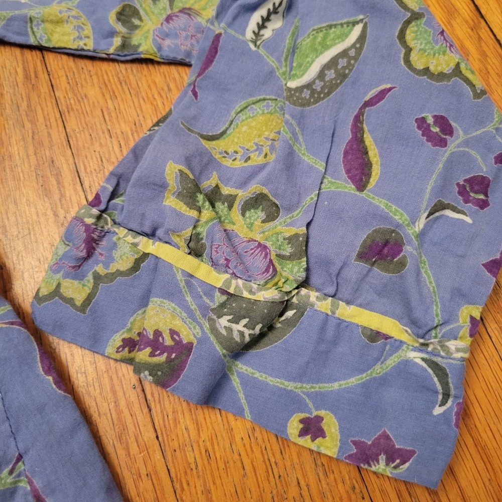 Handprint M Pajama Set Blue Floral Cotton Block Print 2 Piece Loungewear - Picture 4 of 9
